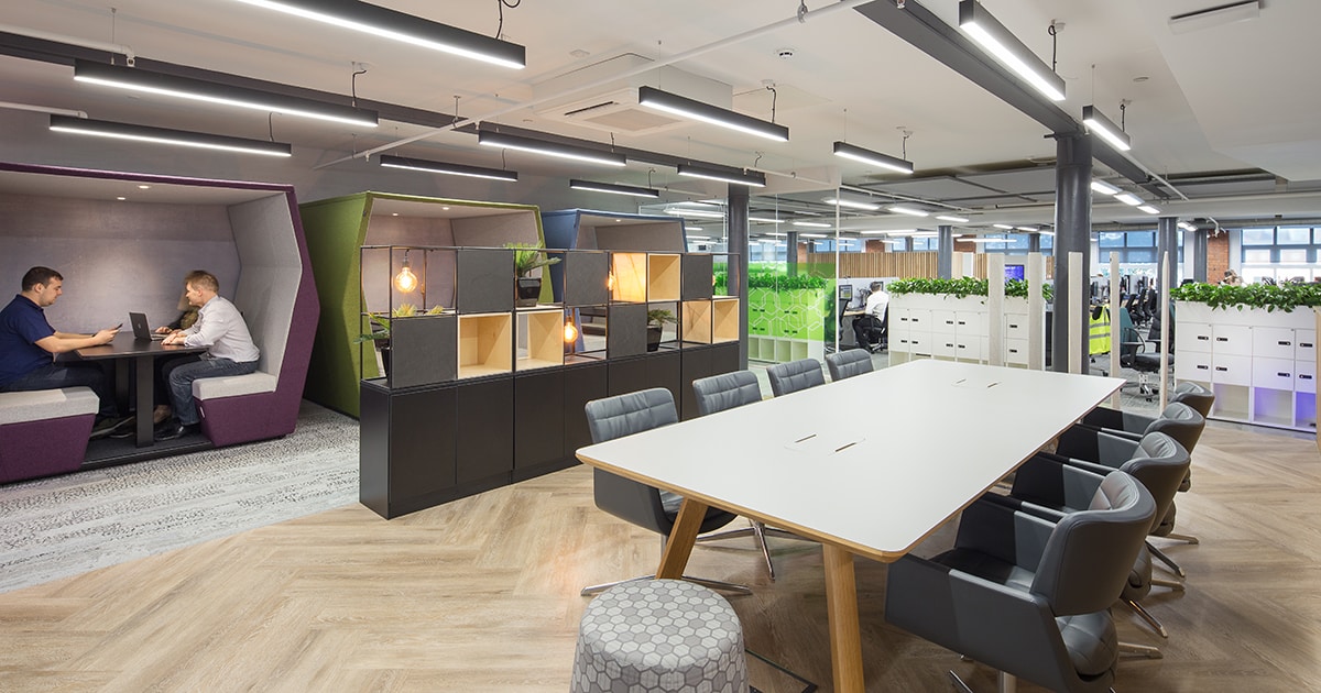 Linear lighting in an office workspace provided by Mount Lighting