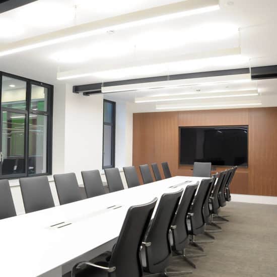 boardroom with linear lighting