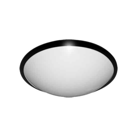round, curvy bulkhead light with black frame