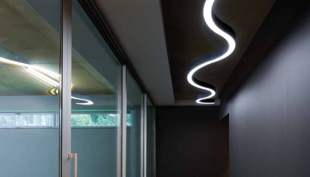 helix unique lighting in black corridor