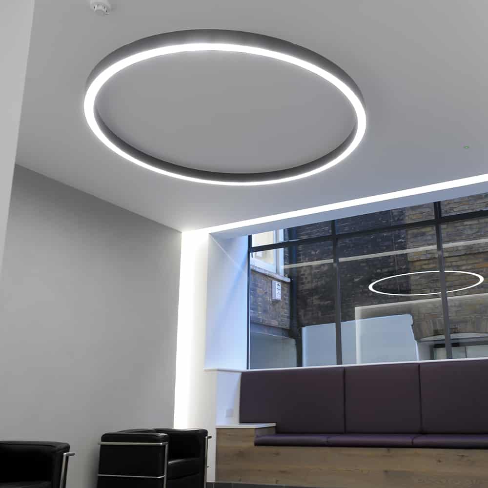 Large Halo Surface Mounted circular ceiling LED light in reception area | Mount Lighting