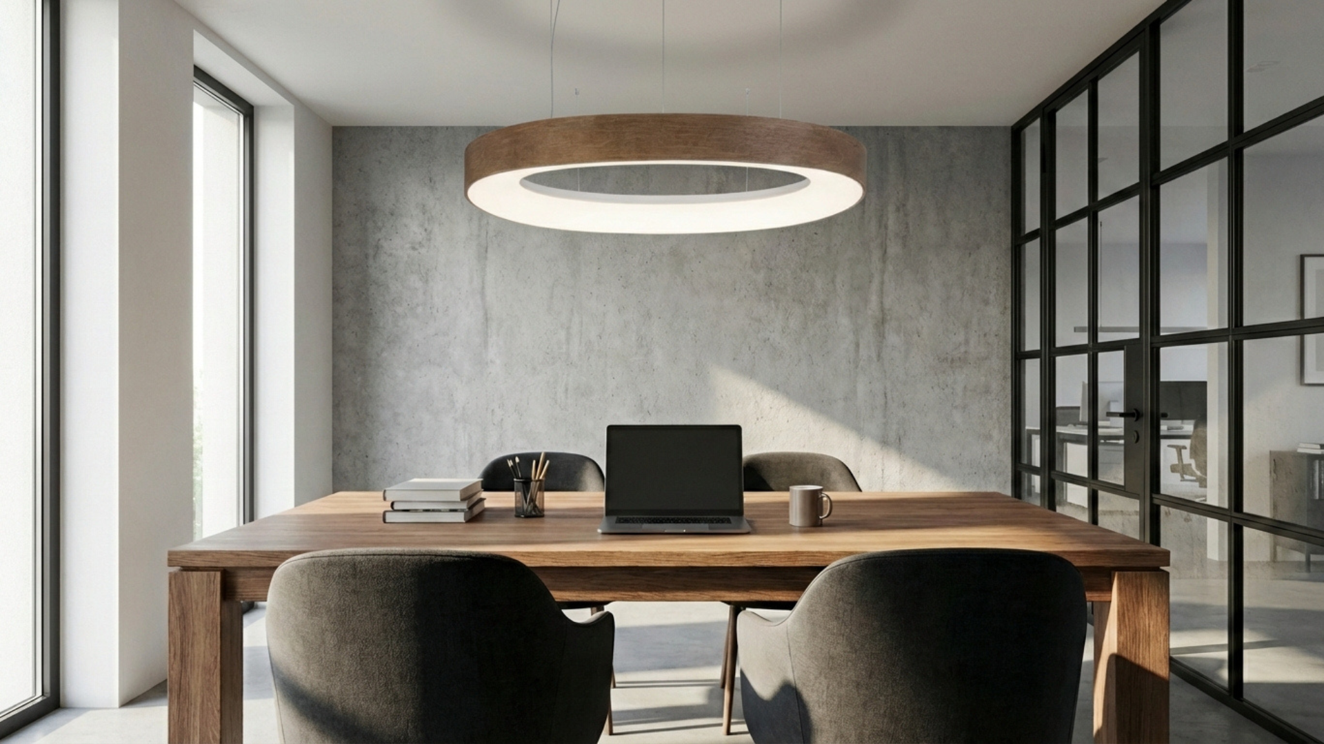 Architectural Lighting suspended above a boardroom table